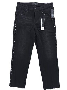 NWT LIVERPOOL Jeans Kennedy Straight Lost Creek Black Studded Raw Hem 14/32